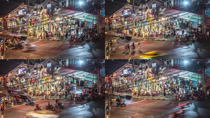 延时。城市的夜生活。加内什，怀光路口，曼谷，泰国。