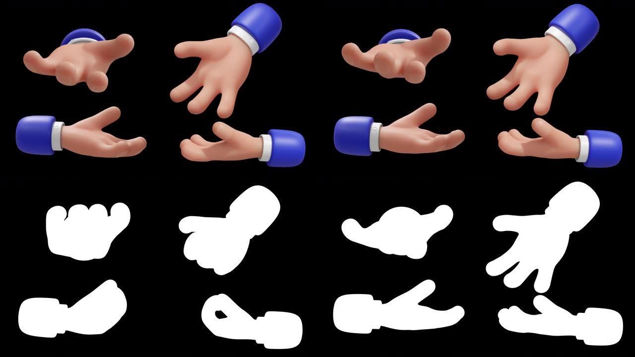 3D动画手运动打开并握拳手掌。