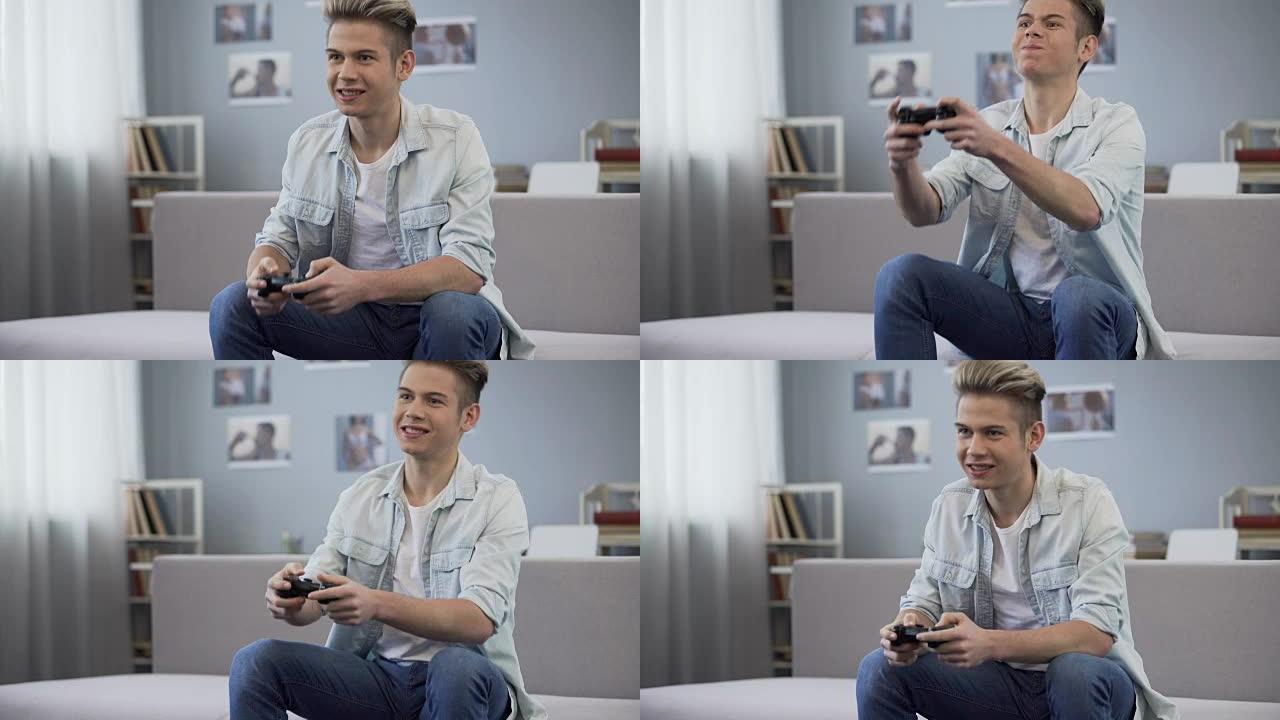年轻人在玩电子游戏时情绪失控控制自己的角色