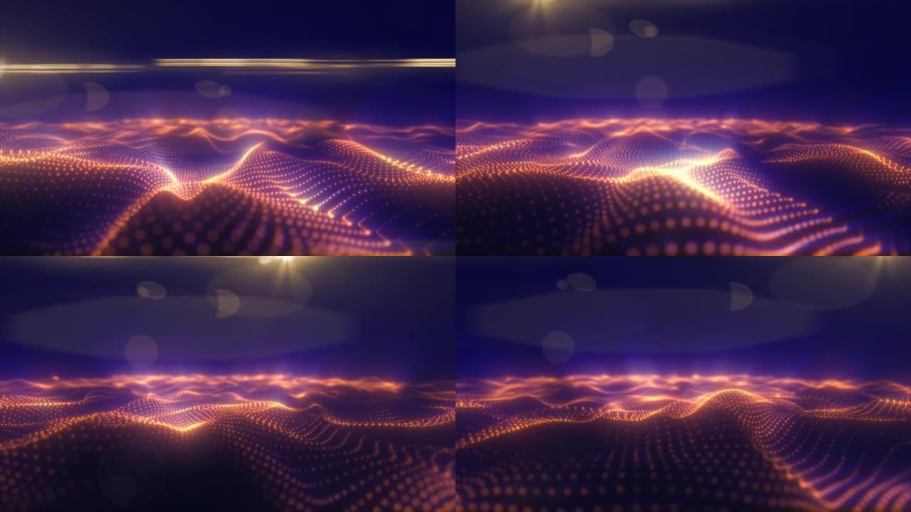 抽象的橙色能量表面，带有粒子和点的魔力波，具有模糊和发光的结束背景，具有抽象的背景，视频4K，60 