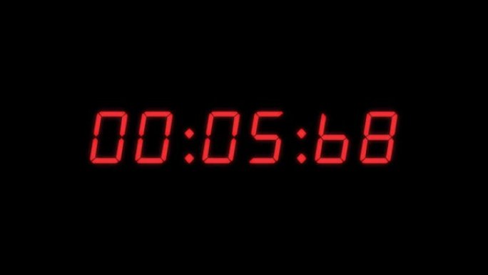 6位数字10秒数字时钟倒计时定时器。黑色bg上的红色数字