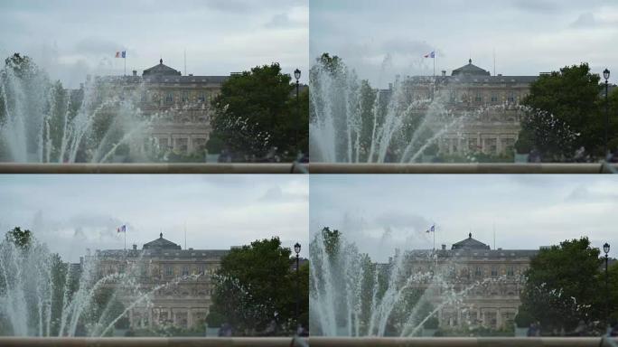 巴黎卢森堡宫通过喷泉，观光旅游，法国
