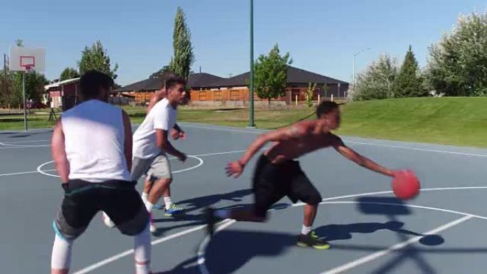 朋友在公园打篮球