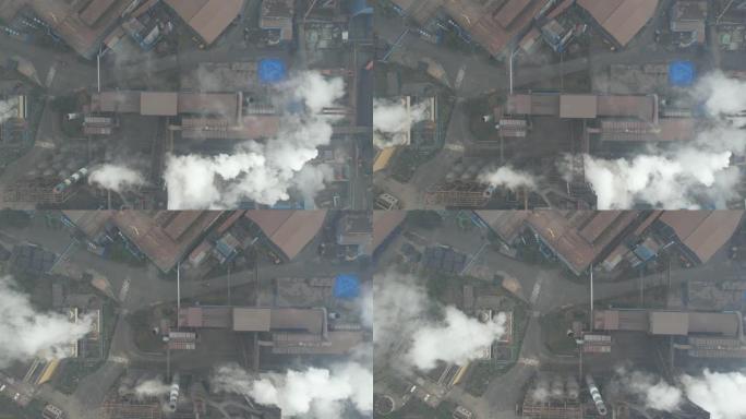 制造空气污染工厂的空中平移视图