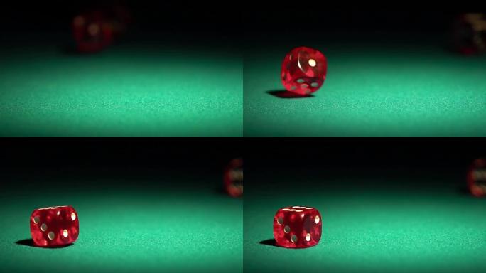 玩家在桌上扔红色的骰子，赌博游戏中
