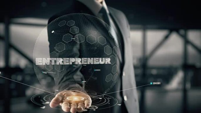 具有全息图商人概念的企业家