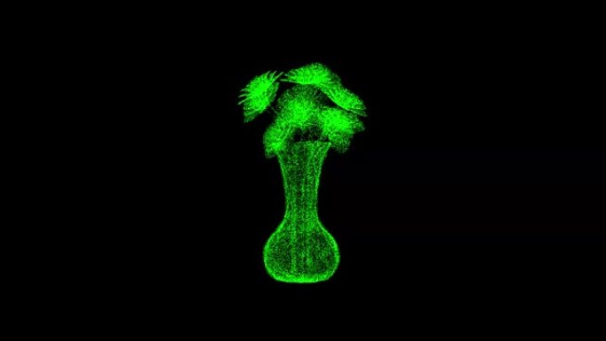 带花朵的花瓶3D线框全息图在运动。不错的3D渲染