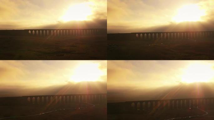 日落背后的Ribblehead高架桥-无人机射击