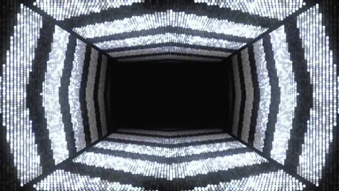黑暗背景循环动画4K中的抽象霓虹箭头走廊