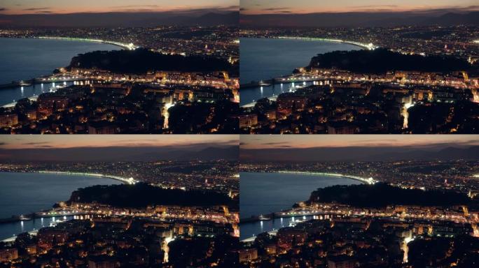 从高视点看夜间照明的漂亮城市