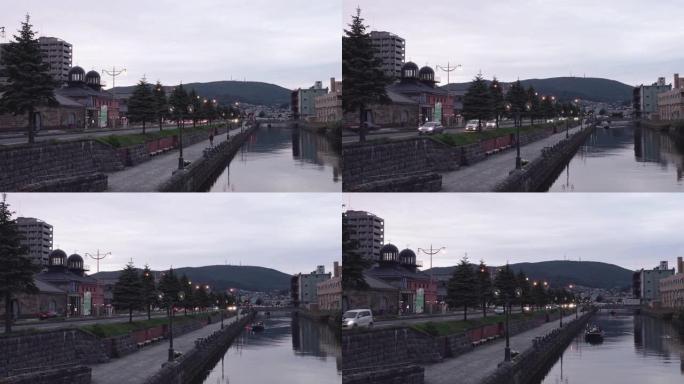 日本著名的小樽运河在暮光之城的时间流逝股票视频