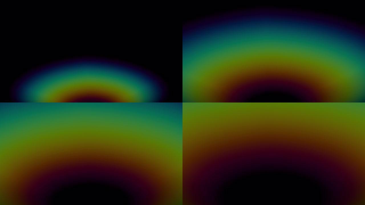 黑色，彩虹上抽象模糊的彩色bokeh亮点。4K