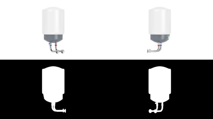 4k分辨率视频: 现代自动热水器无缝循环在白色背景上旋转，阿尔法哑光
