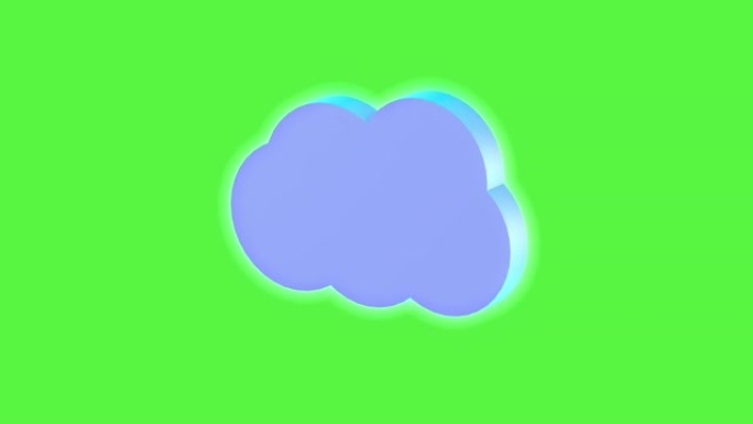 绿屏上带有霓虹灯发光的云。天气图标。3D动画。