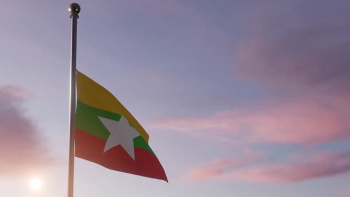 阳光下的动画国旗-缅甸