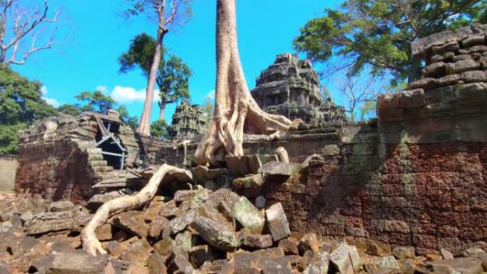 神秘的古代遗迹Preah Khan寺-柬埔寨著名的地标，吴哥窟的寺庙建筑群。柬埔寨暹粒。