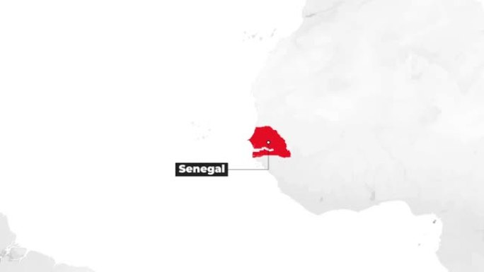 显示塞内加尔的世界地图。从上方放大。国家红色在地图上突出显示。