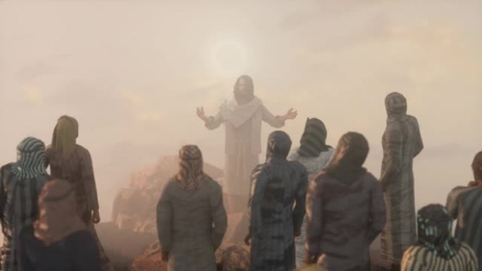 耶稣基督在山上布道和十二使徒3d渲染