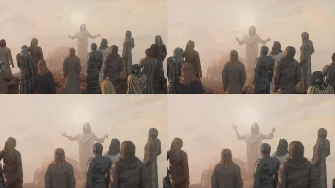 耶稣基督在山上布道和十二使徒3d渲染