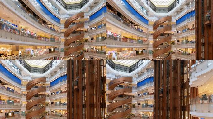 上海购物中心室内场景和旋转电梯