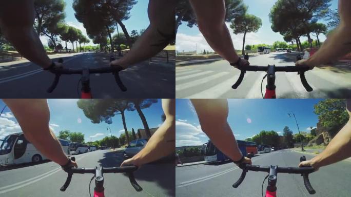 POV骑行: 罗马市的公路自行车训练