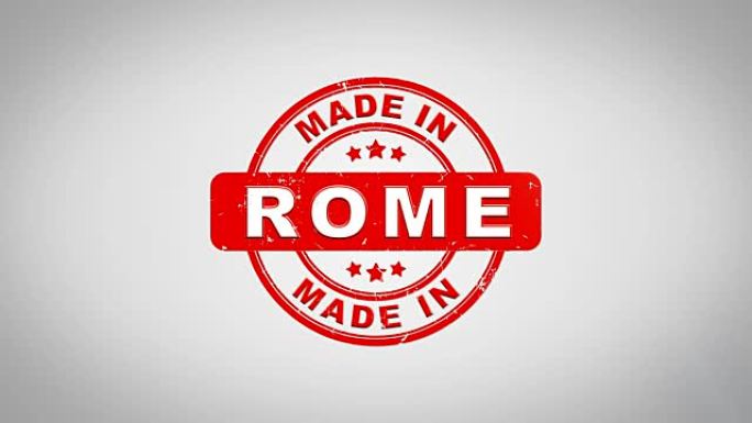罗马制作签名盖章文字木制邮票动画。红色墨水在干净的白纸表面背景与绿色哑光背景包括在内。