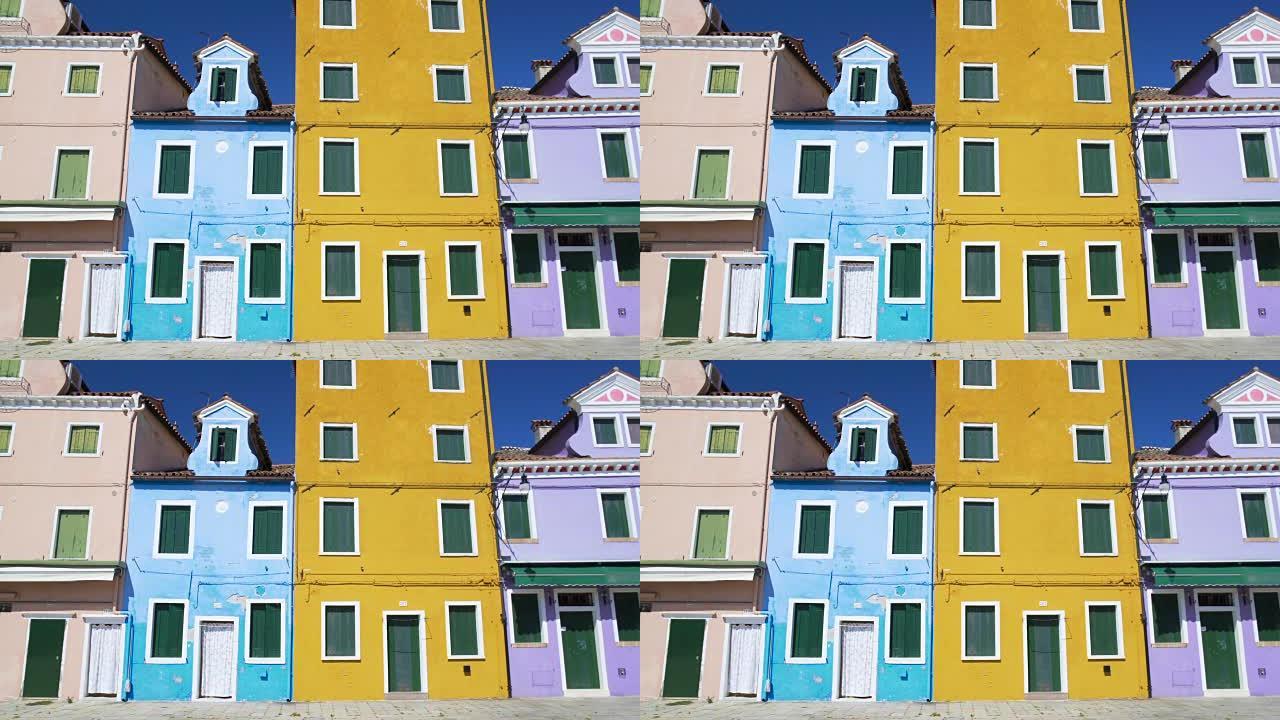 威尼斯阳光明媚的布拉诺旧彩色住宅视图