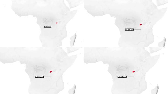 卢旺达的世界地图。从上面放大。地图上用红色标出了国家。