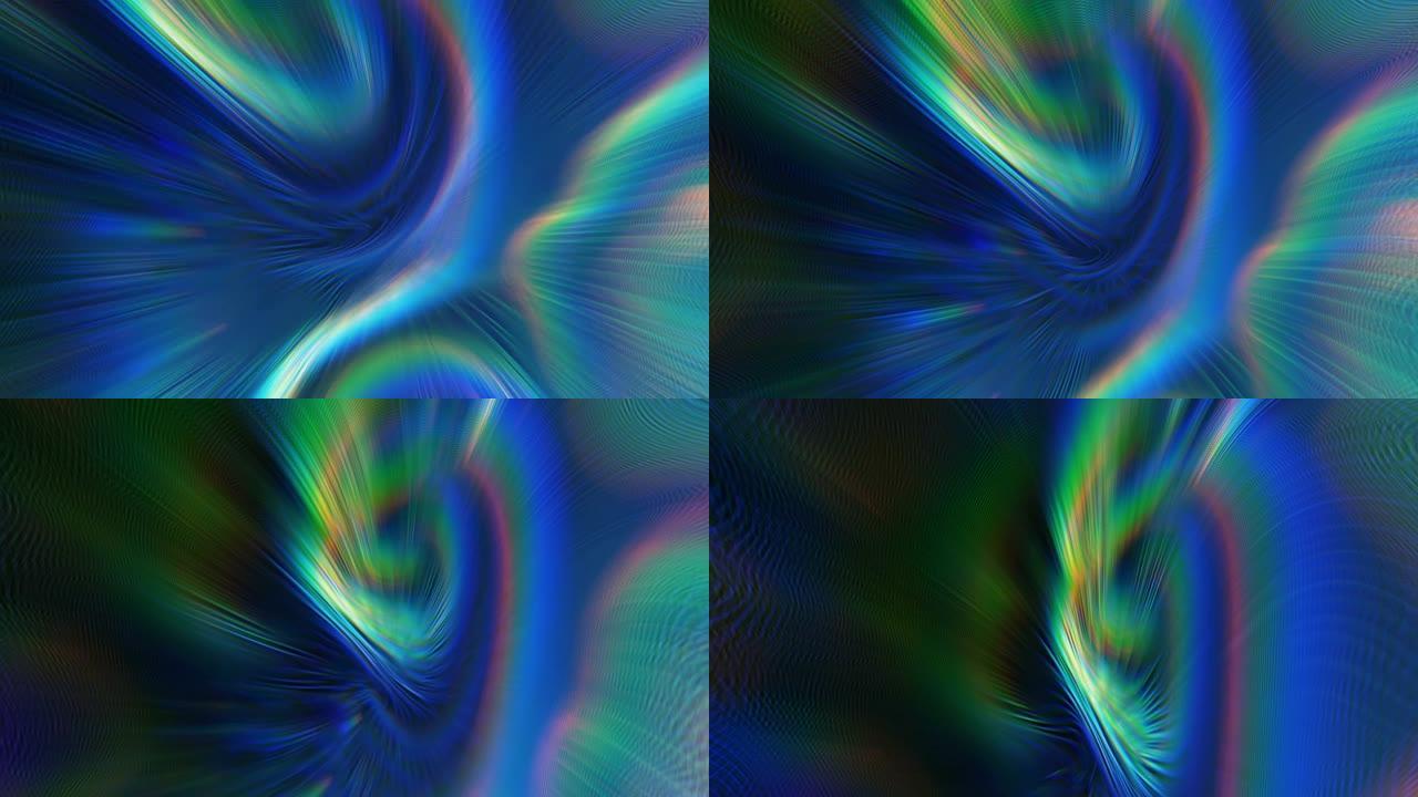 抽象纹理彩色液体旋流线。蓝色和绿色的毛刺图形背景