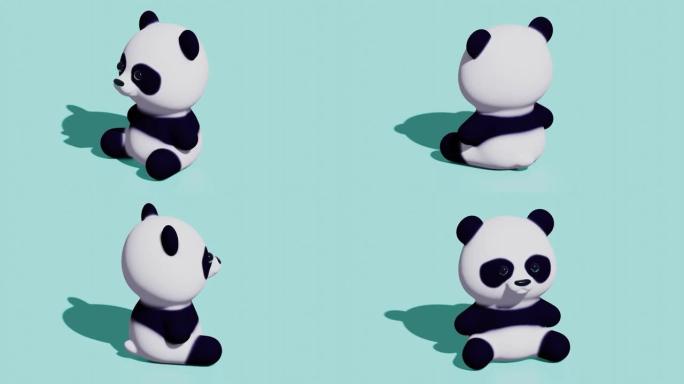 可爱的小熊猫坐着。抽象循环动画
