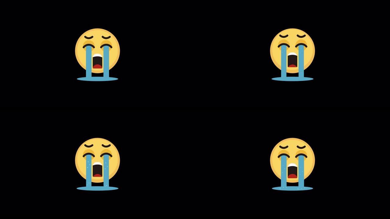 哭泣悲伤表情符号透明背景的循环动画，带有alpha通道。