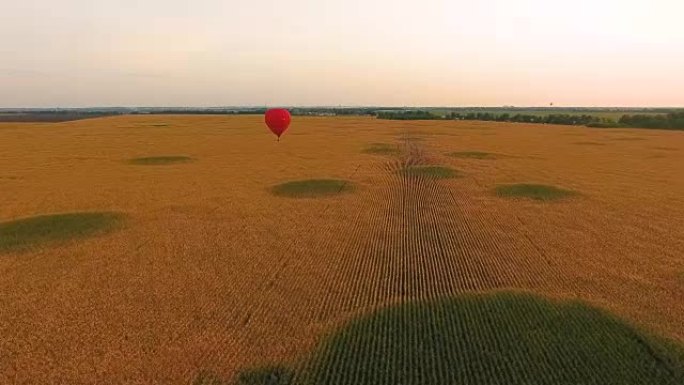红色热气球漂浮在金色的土地上，个人之旅，浪漫的约会
