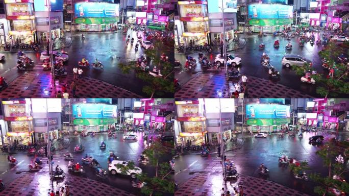 越南胡志明市西贡的摩托车和汽车交通