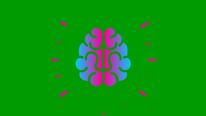 大脑的动画粉色蓝色符号。想法和创意的概念。循环视频。孤立在绿色背景上的平面矢量插图。