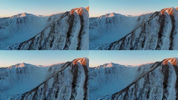 雪山山脊的空中无人机视图