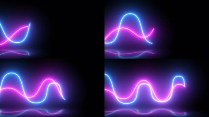 抽象明亮的霓虹紫色和蓝色能量光迪斯科线与反射抽象背景。视频4k，60 fps