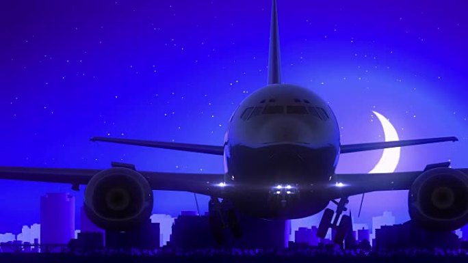萨斯卡通加拿大飞机起飞月亮之夜蓝色天际线旅行