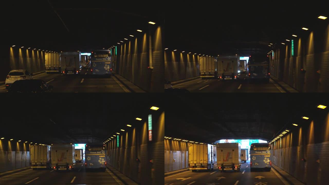 4K: 日本的隧道高速公路交通车。