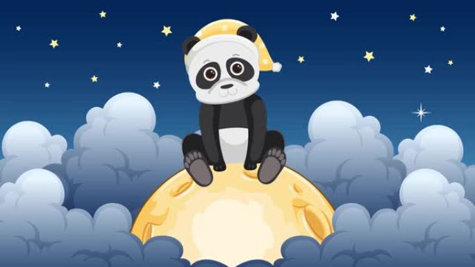 星空动画中月亮上可爱的熊猫