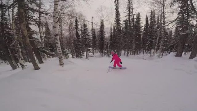 在冬季雪坡上滑雪或滑雪。滑雪胜地，冬季运动。