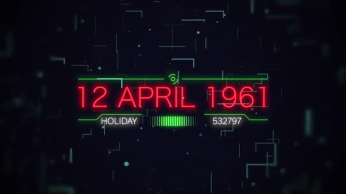 数字屏幕上带有平视显示器线条和元素的1961年4月12日