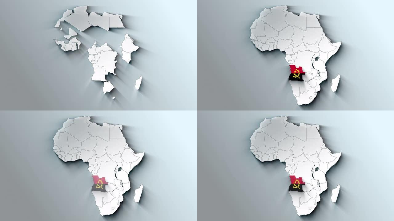 非洲大陆地图显示安哥拉国家突出显示