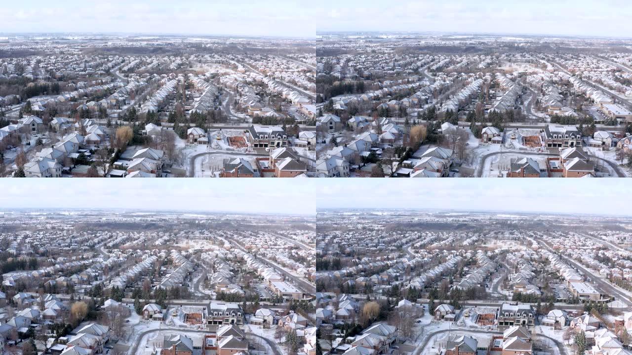 加拿大伍德布里奇卢瑟福路和伊斯灵顿大道冻雨后的冬季鸟瞰图