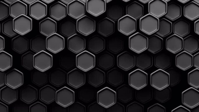 无缝循环。钢六边形电池的黑色数字技术背景。蜂窝结构的3d抽象插图。黑色星期五壁纸。