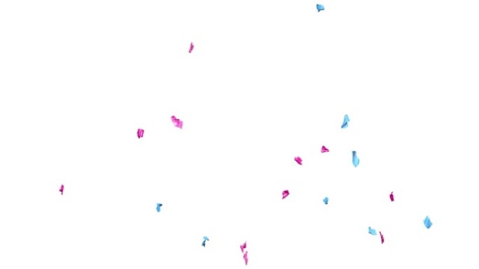 粉色和蓝色的五彩纸屑雨从一门大炮中缓缓落下-分开的alpha频道- 4k