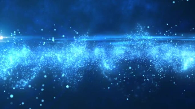能量粒子的抽象蓝色发光飞浪未来高科技背景。视频4k