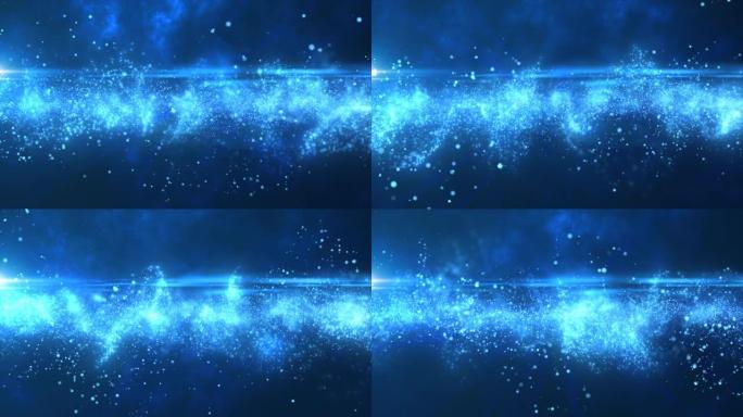 能量粒子的抽象蓝色发光飞浪未来高科技背景。视频4k
