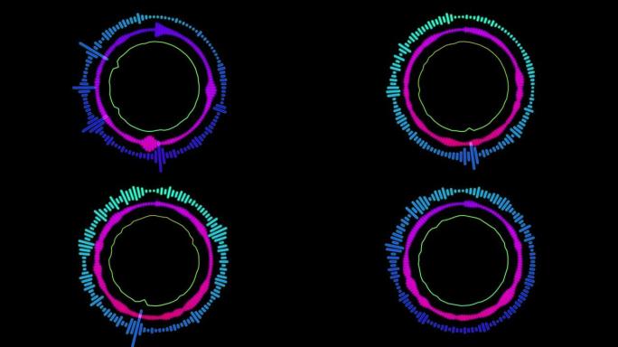 黑色背景上的抽象彩色音频环均衡器。