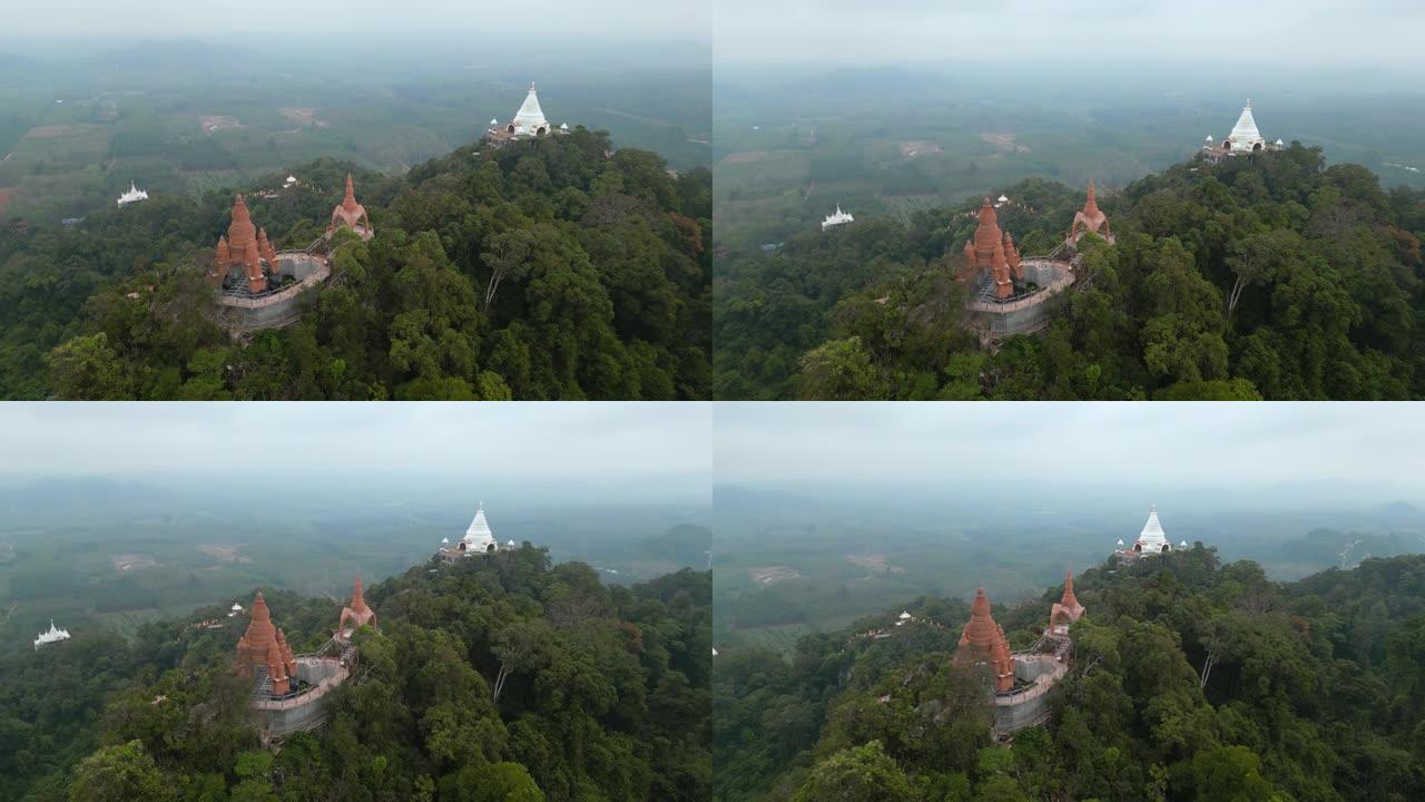 泰国丛林山上佛教寺庙的鸟瞰图