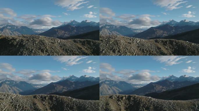 策尔马特山谷的空中无人机拍摄，前景是山脊线